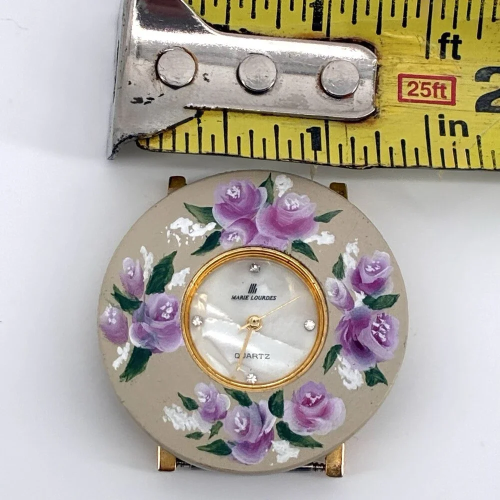 Marie Lourdes Hand Painted Enamel Rose Watch Face No Band Working Quartz (X9)